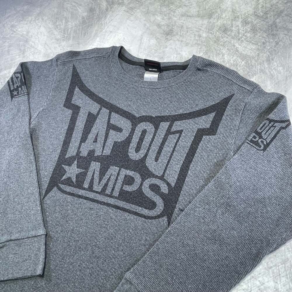 Tapout MPS Gray Thermal Long Sleeve Waffle Knit Shirt Mens Size Large Y2K Sz L